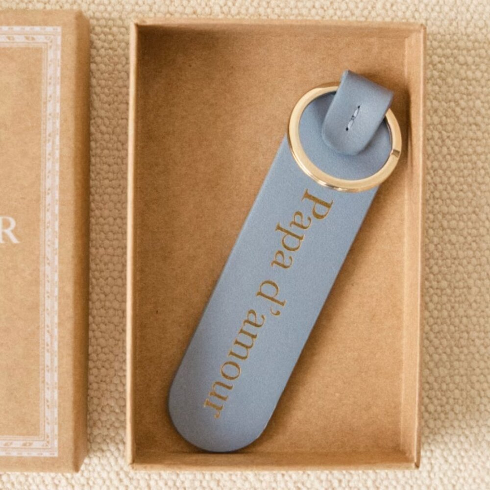 Sézane NWT Keychain in Storm Blue "Papa d'amour"